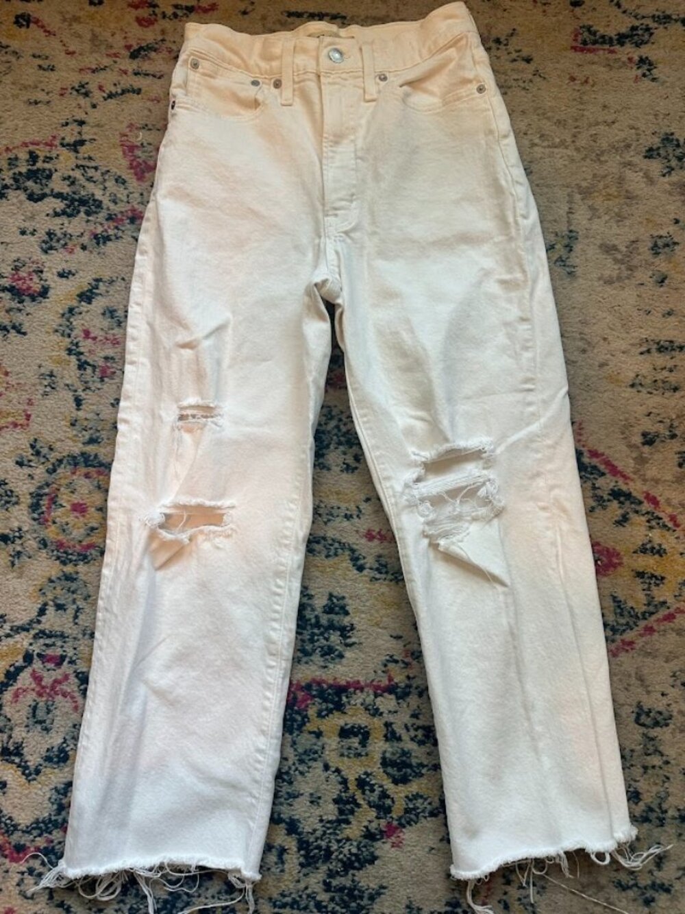 Madewell Perfect Vintage Jean White Distressed Crop Straight Leg Raw Hem- 26 (2)